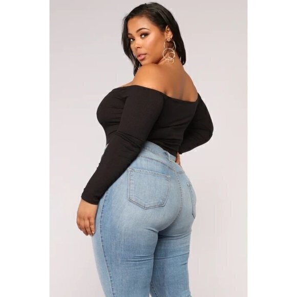 Fool In‎ Love Off Shoulder Bodysuit Black Size 2X RefFNB - Picture 5 of 16